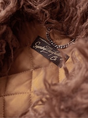 Superdry Brown Crop Quilted Lined Afghan Jacket Coat - Image 4 of 7