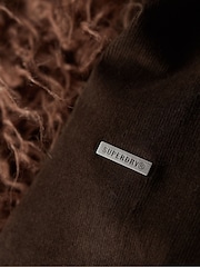 Superdry Brown Crop Quilted Lined Afghan Jacket Coat - Image 5 of 7