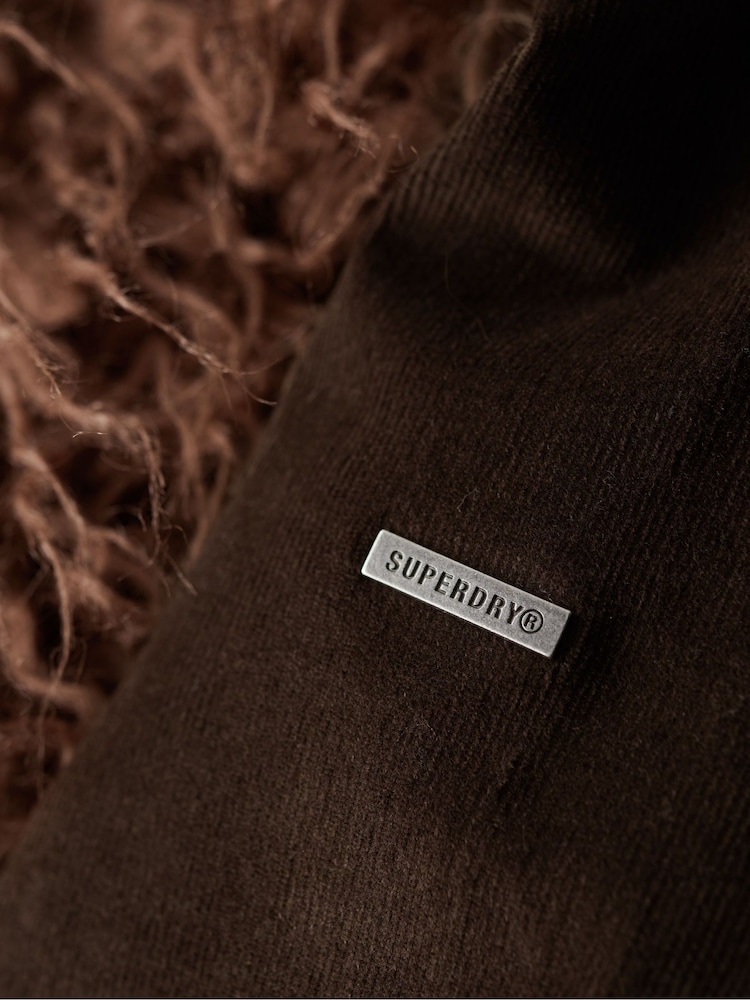 Superdry Brown Crop Quilted Lined Afghan Jacket Coat - Image 5 of 7
