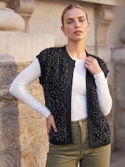 Roman Black Fluffy Waist Coat - Image 1 of 4