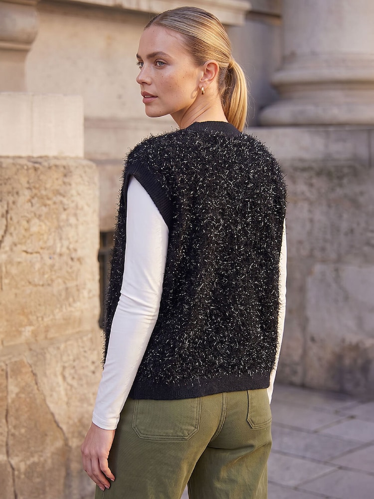 Roman Black Fluffy Waist Coat - Image 2 of 4 Roman Black Fluffy Waist Coat - Image 2 of 4