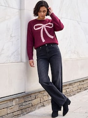Roman Red Contrast Stitch Bow Knit Jumper - Image 1 of 4
