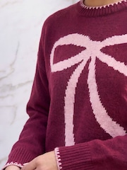 Roman Red Contrast Stitch Bow Knit Jumper - Image 3 of 4