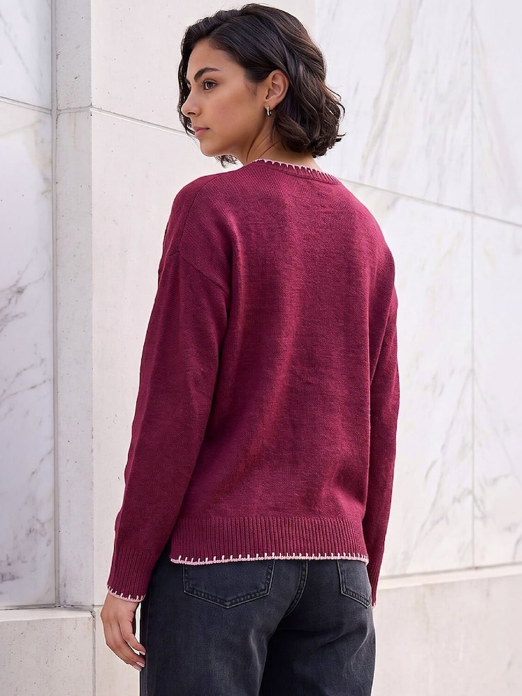Roman Red Contrast Stitch Bow Knit Jumper - Image 4 of 4 Roman Red Contrast Stitch Bow Knit Jumper - Image 4 of 4