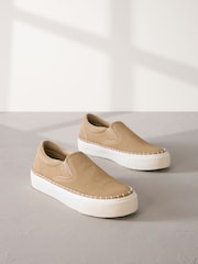 Camel Brown Signature Leather Rand Stitch Detail Slip-On Trainers - Image 1 of 6