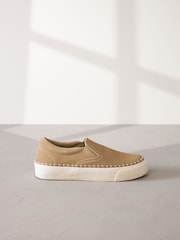 Camel Brown Signature Leather Rand Stitch Detail Slip-On Trainers - Image 2 of 6
