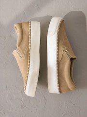 Camel Brown Signature Leather Rand Stitch Detail Slip-On Trainers - Image 3 of 6