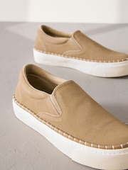 Camel Brown Signature Leather Rand Stitch Detail Slip-On Trainers - Image 4 of 6