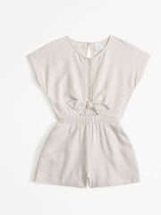Abercrombie & Fitch Cream kravata Front kratek rokav; s kratkimi rokavi perilo; platnen enodelna obleka - Slika 1 iz 1