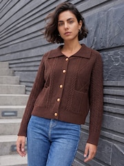 Roman Brown Chunky Cable Cardigan - Image 1 of 4