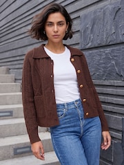 Roman Brown Chunky Cable Cardigan - Image 2 of 4
