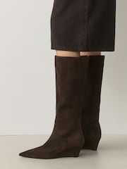Schokoladenbraun - Standard/Wide fit Forever Comfort® High Wedge Knee High Leather Boots - Bild 6 von 8