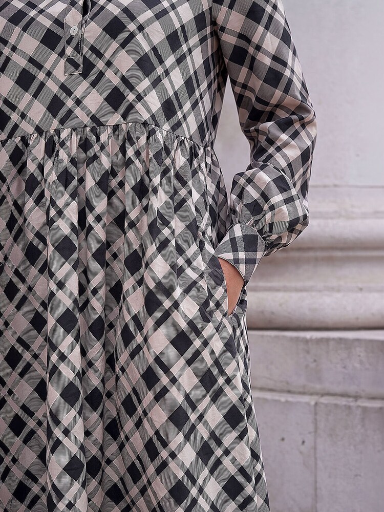 Roman White/Black Check Midi Shirt Dress - Image 4 of 4