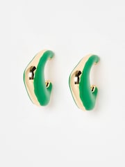 Oliver Bonas Green Dalia Green Puffy Hoop Gold Tone Earrings - Image 1 of 5