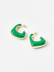 Oliver Bonas Green Dalia Green Puffy Hoop Gold Tone Earrings - Image 2 of 5