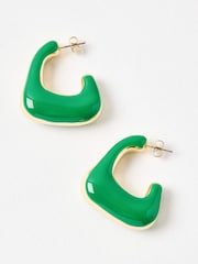Oliver Bonas Green Dalia Green Puffy Hoop Gold Tone Earrings - Image 3 of 5