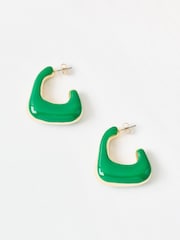 Oliver Bonas Green Dalia Green Puffy Hoop Gold Tone Earrings - Image 4 of 5