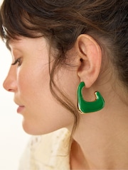 Oliver Bonas Green Dalia Green Puffy Hoop Gold Tone Earrings - Image 5 of 5