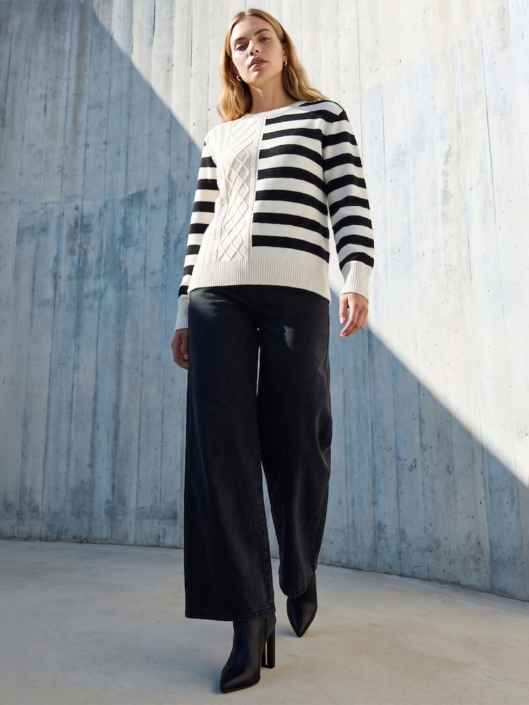 Roman White Cable Stripe Knit Jumper - Image 2 of 4 Roman White Cable Stripe Knit Jumper - Image 2 of 4