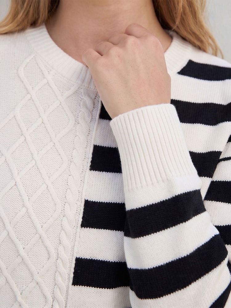 Roman White Cable Stripe Knit Jumper - Image 4 of 4 Roman White Cable Stripe Knit Jumper - Image 4 of 4