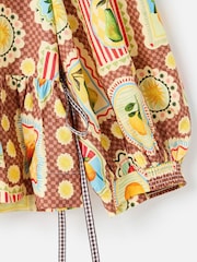 Oliver Bonas Brown Postcard Print V-neck Button Up Blouse - Image 7 of 8