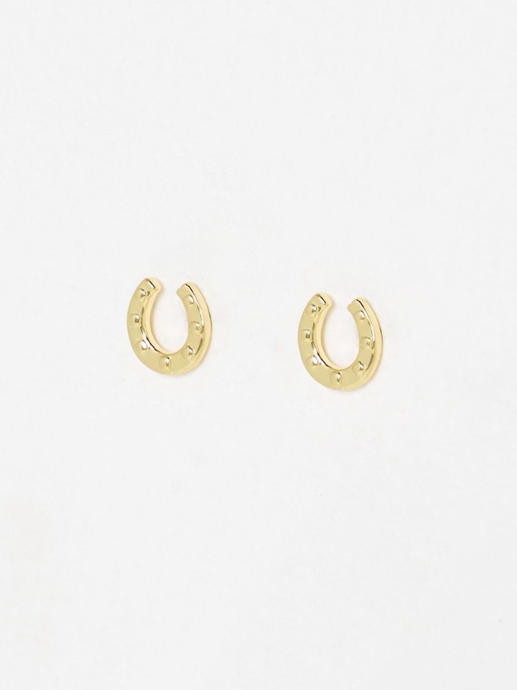 Oliver Bonas Gold Tone Dixon Hammered Horseshoe Gold Plated Stud Earrings - Image 1 of 4