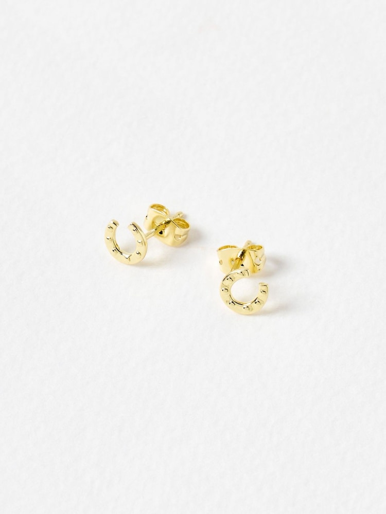 Oliver Bonas Gold Tone Dixon Hammered Horseshoe Gold Plated Stud Earrings - Image 2 of 4