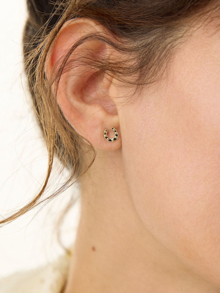 Oliver Bonas Gold Tone Dixon Hammered Horseshoe Gold Plated Stud Earrings - Image 4 of 4