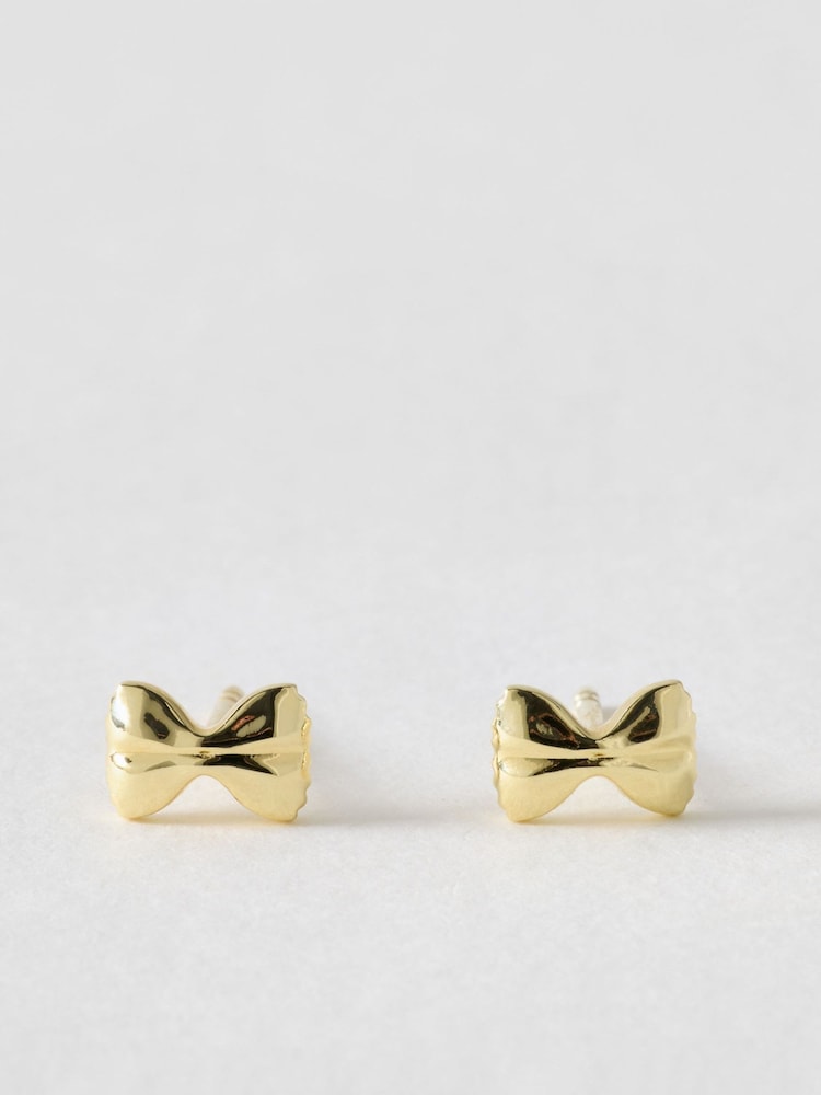 Oliver Bonas Gold Farfalle Pasta Bow Gold Plated Stud Earrings - Image 1 of 4 Oliver Bonas Gold Farfalle Pasta Bow Gold Plated Stud Earrings - Image 1 of 4