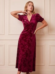 Roman Red Embossed Velvet Dress - Image 1 of 4