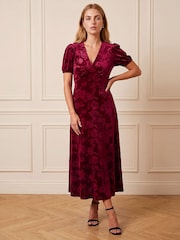 Roman Red Embossed Velvet Dress - Image 2 of 4