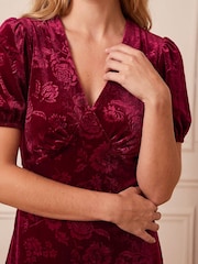 Roman Red Embossed Velvet Dress - Image 4 of 4