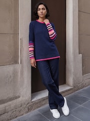 Roman Blue Contrast Stripe Detail Knit Jumper - Image 2 of 4