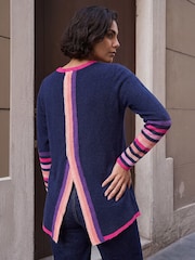 Roman Blue Contrast Stripe Detail Knit Jumper - Image 3 of 4