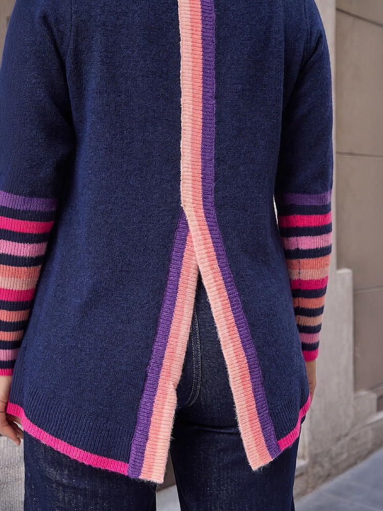 Roman Blue Contrast Stripe Detail Knit Jumper - Image 4 of 4 Roman Blue Contrast Stripe Detail Knit Jumper - Image 4 of 4