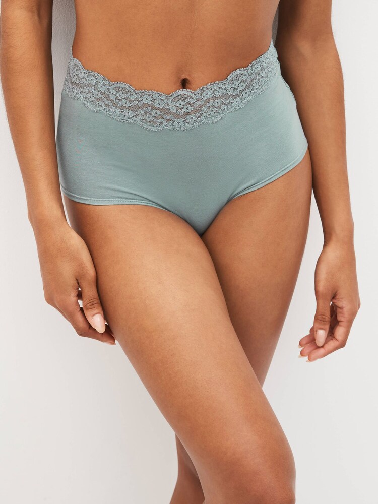 Navy/Cream Floral Print Full Brief Cotton and Lace Knickers 4 Pack - Image 1 of 8