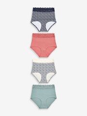 Navy/Cream Floral Print Full Brief Cotton and Lace Knickers 4 Pack - Image 4 of 8