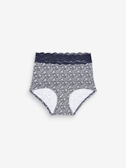 Navy/Cream Floral Print Full Brief Cotton and Lace Knickers 4 Pack - Image 6 of 8