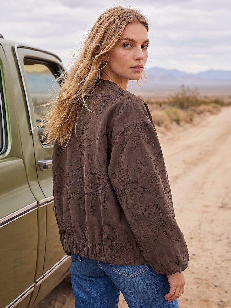 Roman Brown Embroidered Bomber Jacket - Image 2 of 4