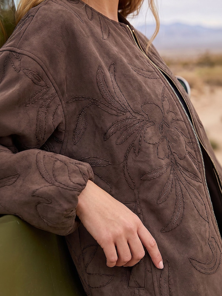 Roman Brown Embroidered Bomber Jacket - Image 4 of 4