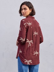 Roman Red Embroidered Palm Print Shirt - Image 3 of 4