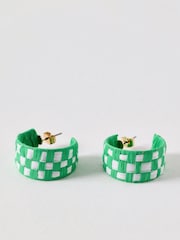 Oliver Bonas Green Willa Green Check Woven Hoop Earrings - Image 1 of 4