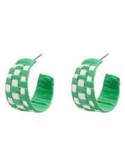 Oliver Bonas Green Willa Green Check Woven Hoop Earrings - Image 3 of 4