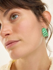 Oliver Bonas Green Willa Green Check Woven Hoop Earrings - Image 4 of 4