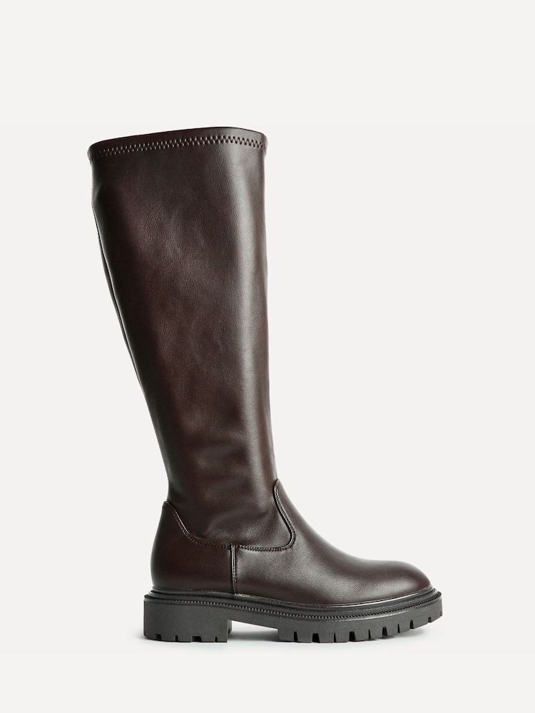 Linzi Brown Briody Wide Fit PU Stretch High Leg Boots - Image 2 of 5