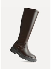 Linzi Brown Briody Wide Fit PU Stretch High Leg Boots - Image 4 of 5