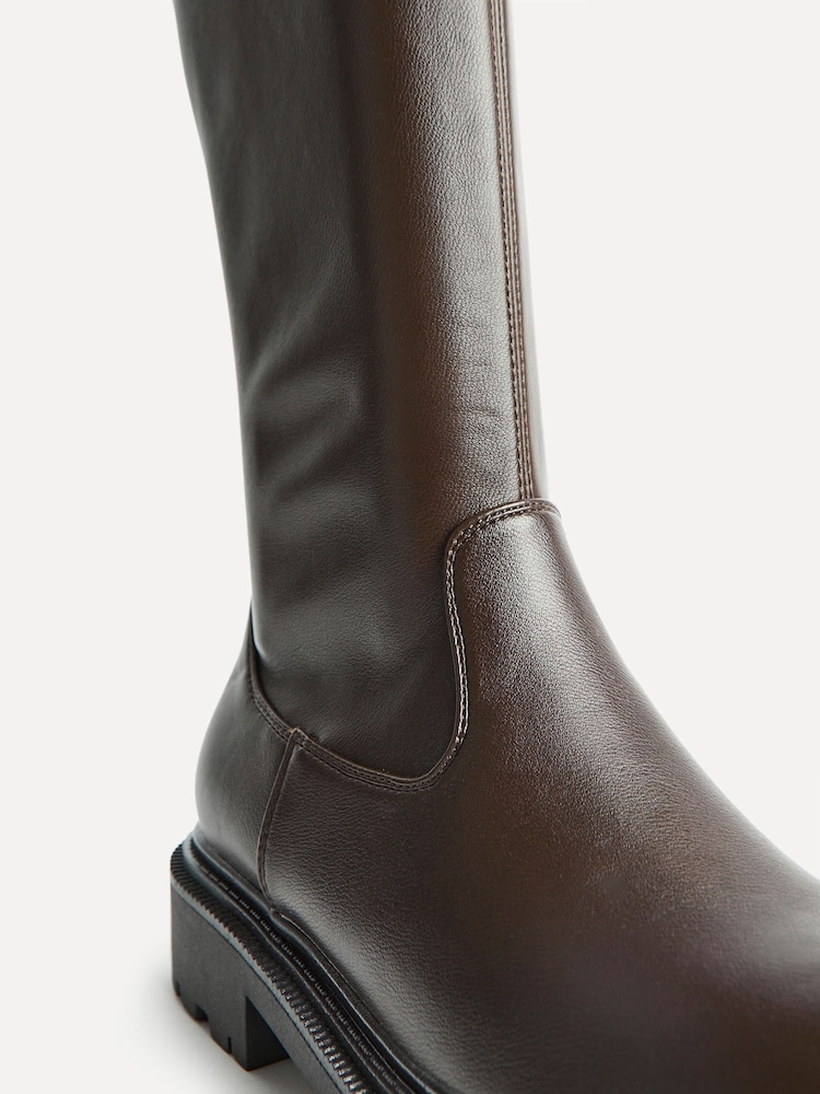 Linzi Brown Briody Wide Fit PU Stretch High Leg Boots - Image 5 of 5