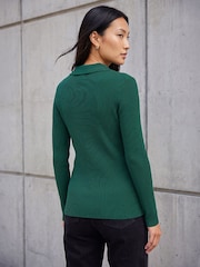Roman Green Fastening Knit Rib Henley Blouse - Image 2 of 4