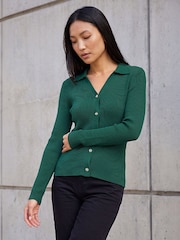 Roman Green Fastening Knit Rib Henley Blouse - Image 3 of 4