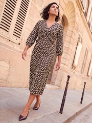 Roman Brown Frill Detail Spot Dress - Image 1 of 4